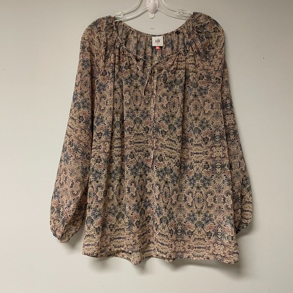 Cabi Womens Cottage Core Sheer Small Top Floral Fairy Whimsy Long Sleeve Boho